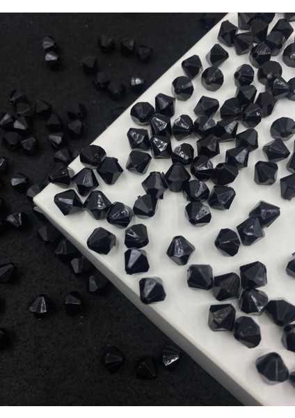 10MM Siyah Renk Piramit Model Akrilik Boncuk,takı, Çanta Yapım Boncuğu (100GR,~260 Adet)