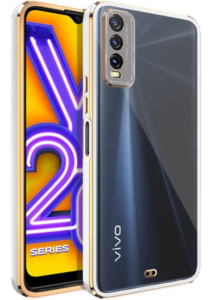 Vivo Y20S Kılıf Kamera Korumalı Kenarları Renkli Şeffaf Voit Silikon