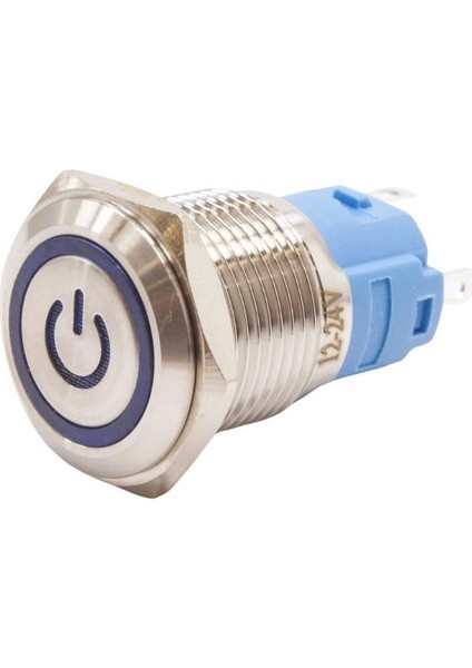 16A-P1Z-EC 16MM Düz Anahtarlı Işıklı Power Metal Buton - Mavi