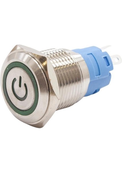 16A-P1Z-EC 16MM Düz Anahtarlı Işıklı Power Metal Buton - Yeşil