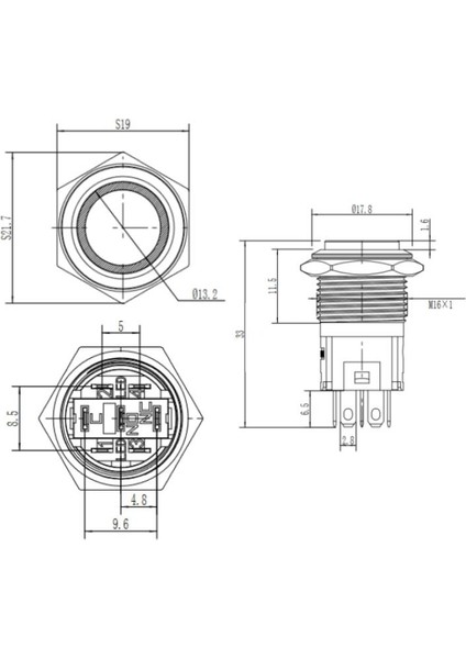 16A-G1Z-E 16MM Çıkık Anahtarlı Işıklı Metal Buton - Mavi