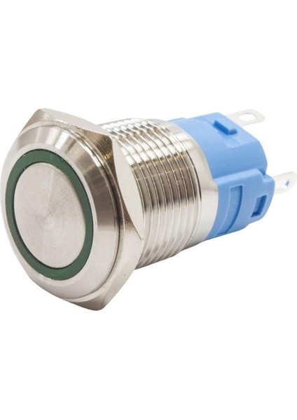 16A-P1Z-E 16MM Düz Anahtarlı Işıklı Metal Buton - Yeşil