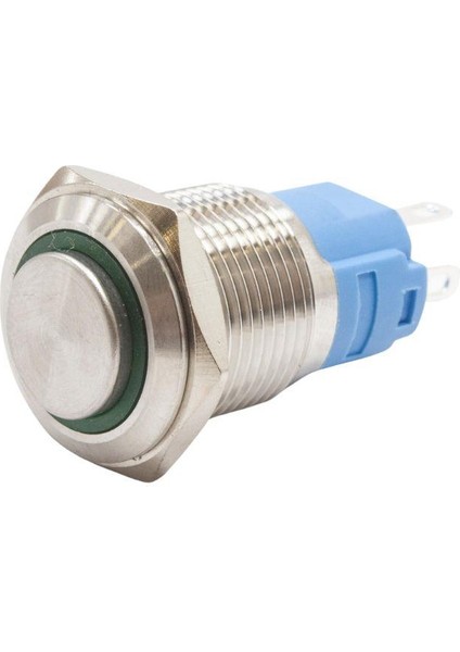 16A-G1-E 16MM Çıkık Yaylı Işıklı Metal Buton - Yeşil