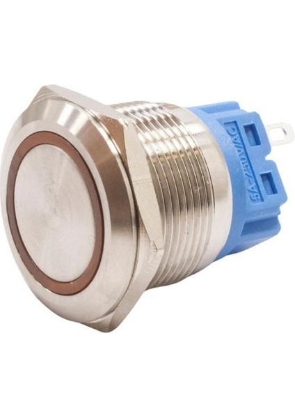 22B-P1-E 22MM Düz Yaylı Işıklı Metal Buton - Sarı