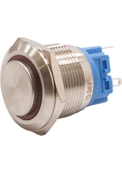 22B-G1-E 22MM Çıkık Yaylı Işıklı Metal Buton - Kırmızı