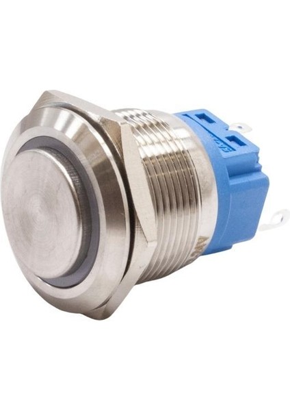 22B-G1-E 22MM Çıkık Yaylı Işıklı Metal Buton - Beyaz