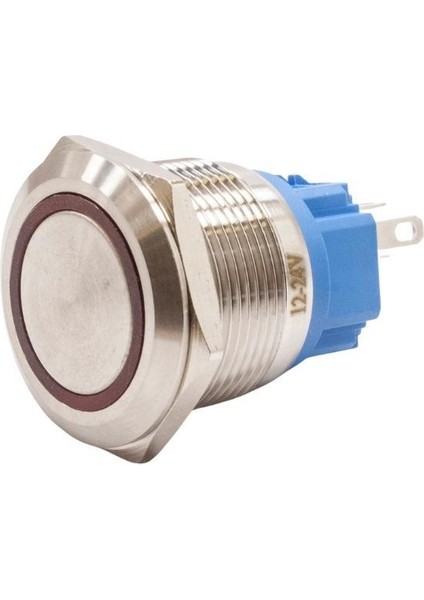 22B-P1Z-E 22MM Düz Anahtarlı Işıklı Metal Buton - Kırmızı