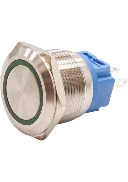 22B-P1Z-E 22MM Düz Anahtarlı Işıklı Metal Buton - Yeşil