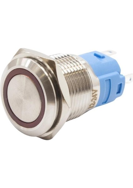 16A-P1-E 16MM Düz Yaylı Işıklı Metal Buton - Kırmızı