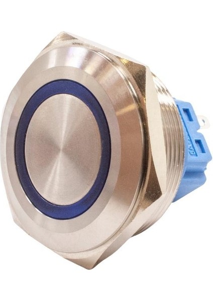 30B-P1-E 30MM Düz Yaylı Işıklı Metal Buton - Mavi