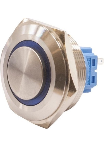 30B-G1-E 30MM Çıkık Yaylı Işıklı Metal Buton - Mavi