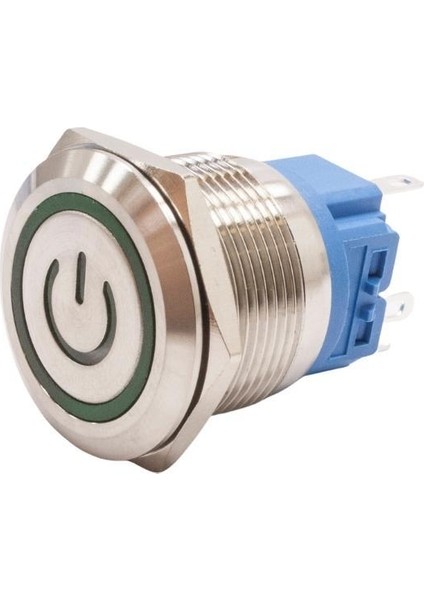 22B-P1Z-EC 22MM Düz Anahtarlı Işıklı Power Metal Buton - Yeşil