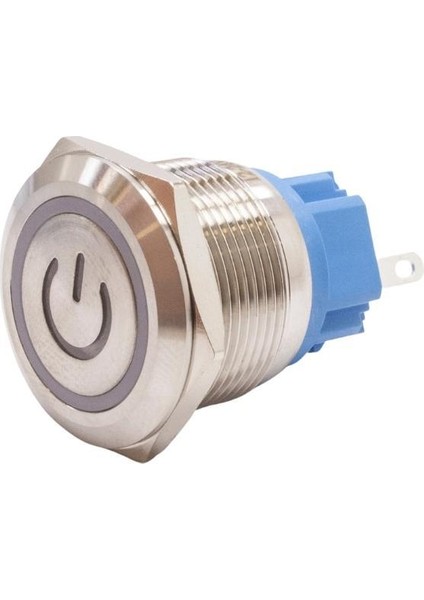 22B-P1Z-EC 22MM Düz Anahtarlı Işıklı Power Metal Buton - Beyaz