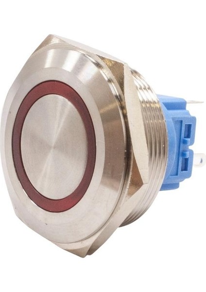 30B-P1Z-E 30MM Düz Anahtarlı Işıklı Metal Buton - Kırmızı