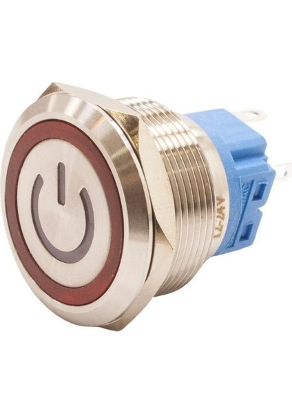 25B-P1Z-EC 25MM Düz Anahtarlı Işıklı Power Metal Buton - Kırmızı