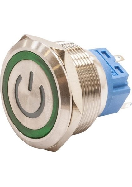 25B-P1Z-EC 25MM Düz Anahtarlı Işıklı Power Metal Buton - Yeşil