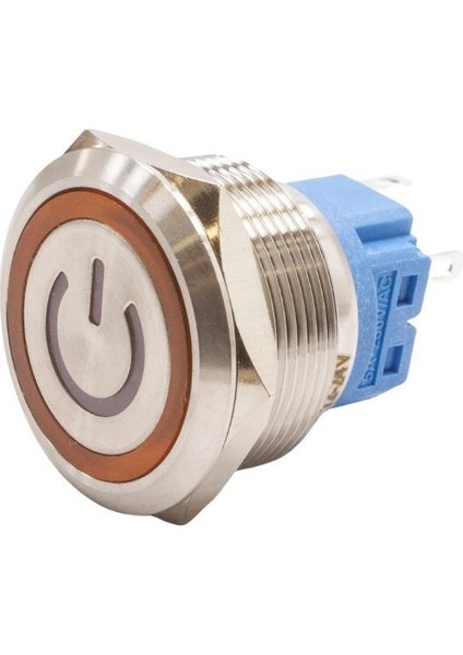 25B-P1Z-EC 25MM Düz Anahtarlı Işıklı Power Metal Buton - Sarı