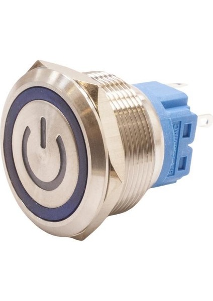25B-P1Z-EC 25MM Düz Anahtarlı Işıklı Power Metal Buton - Mavi