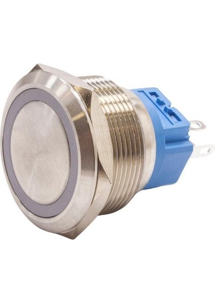 25B-P1Z-E 25MM Düz Anahtarlı Işıklı Metal Buton - Beyaz