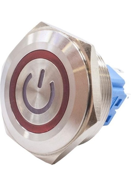 30B-P1Z-EC 30MM Düz Anahtarlı Işıklı Power Metal Buton - Kırmızı