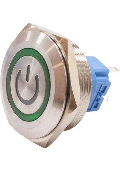 30B-P1Z-EC 30MM Düz Anahtarlı Işıklı Power Metal Buton - Yeşil