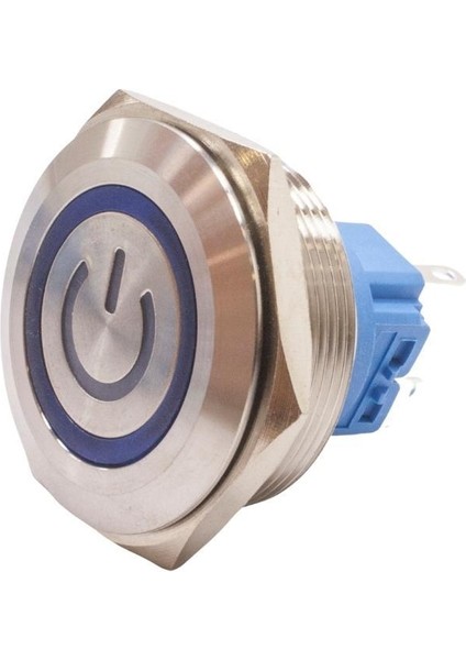 30B-P1Z-EC 30MM Düz Anahtarlı Işıklı Power Metal Buton - Mavi