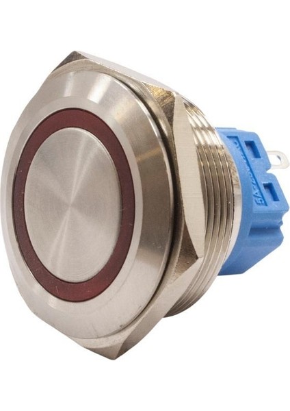 28B-P1-E 28MM Düz Yaylı Işıklı Metal Buton - Kırmızı