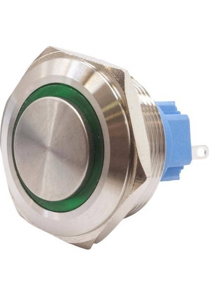 28B-G1-E 28MM Çıkık Yaylı Işıklı Metal Buton - Yeşil
