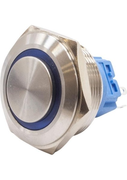 28B-G1-E 28MM Çıkık Yaylı Işıklı Metal Buton - Mavi
