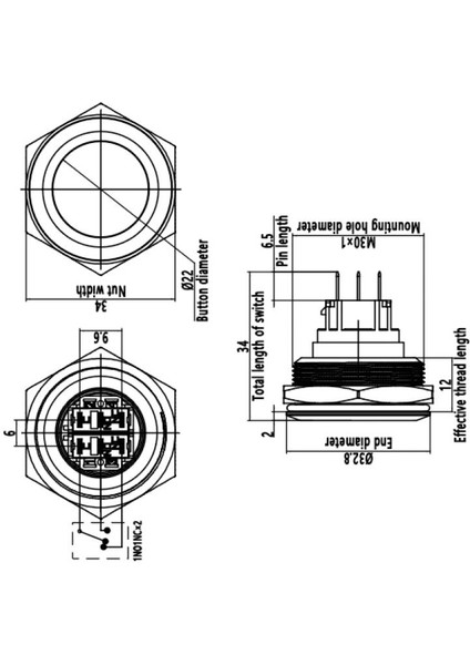30B-G1Z 30MM Çıkık Anahtarlı Metal Buton
