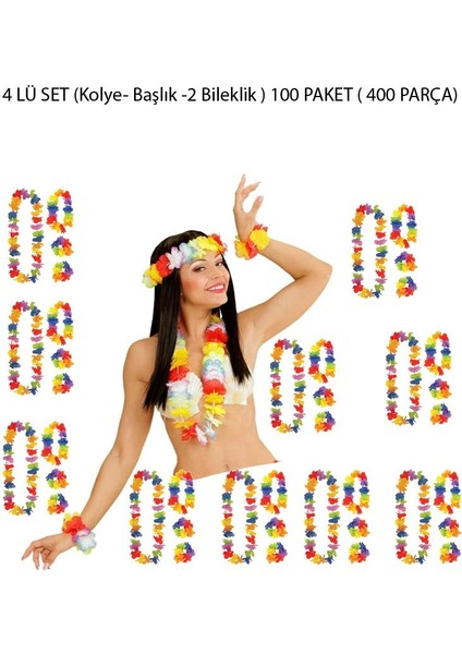 Hawaii Partisi Kolye- Başlık -1 Çift Bileklikli 4 Lü Hawai Set 100 Paket