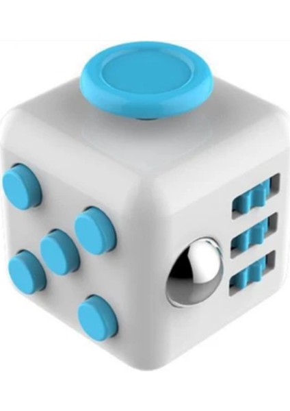 Stres Küpü Fidget Cube El Haraket Oyuncak Mavi Tuş Beyaz Gövde