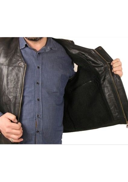 s Deri Siyah Harrington Erkek Deri Yelek modelleri