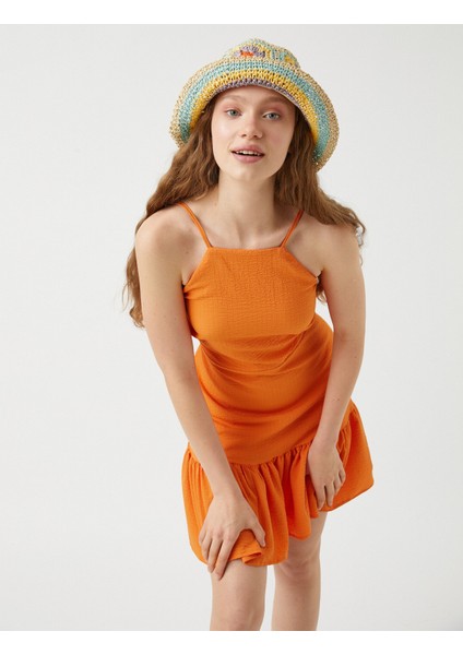 Halter Yaka Mini Fırfırlı Elbise