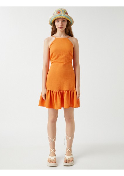 Halter Yaka Mini Fırfırlı Elbise modelleri