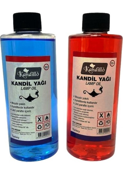 Mavi Kırmızı Kandil Yağı Kokusuz Dumansız Iç Mekan Gaz Lambası Yakıtı 250 ml 2'li Set