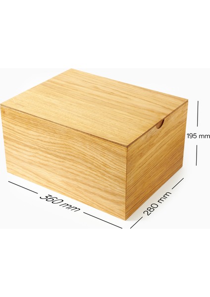 280x360x195 mm Geçme Kapak Meşe Kutu - Büyük Ahşap Sandık Kutu