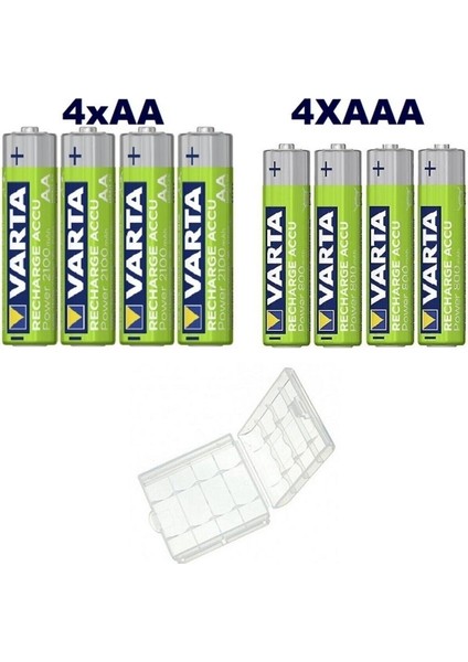 4 Adet 2100 Mah Aa 4 Adet 800 Mah Aaa Şarjlı Pil Pil Saklama Kutusu Varta -2100+800