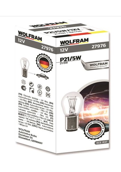 Wolfram P21/5W Düz Tırnak 12V Ampül 10 Adet