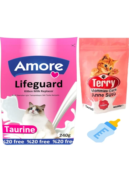 Kedi Süt Tozu 240G Lifeguard + Terry Mommies Care Anne Sütü 200G + Biberon 40ML