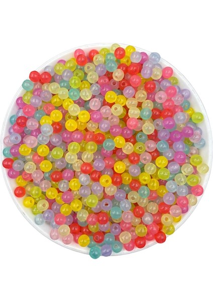 6mm Yarı Saydam Mix Karışık Pastel Renkli Yuvarlak Plastik Boncuk, Takı Boncuğu (25GR,~220 Adet)