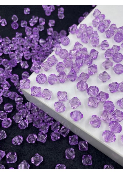 10MM Lila Açık Mor Renk Piramit Model Akrilik Boncuk, Takı, Çanta Yapım Boncuğu (100GR,~260 Adet)