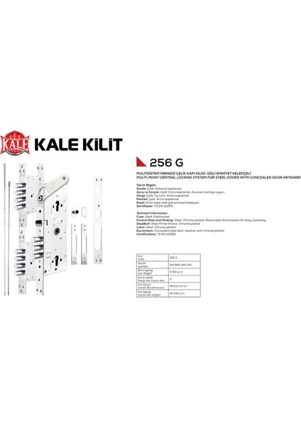 Kale 256G Multisistem Merkezi Çelik Kapı Kilidi-Krom-Bm+Gnc Nikel Silindirli-Rozetsiz ( 63MM - 68MM ) modelleri