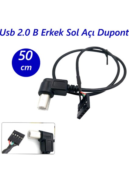 USB 2.0 B Erkek Sol Açı Dupont Için 5 Pin Dişi Başlık Anakart Kablo - 50 cm