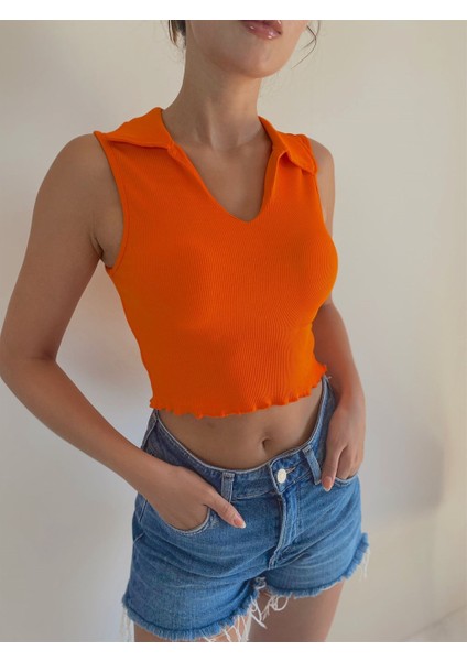 Enna Kolsuz Yaka Detay Crop Bluz