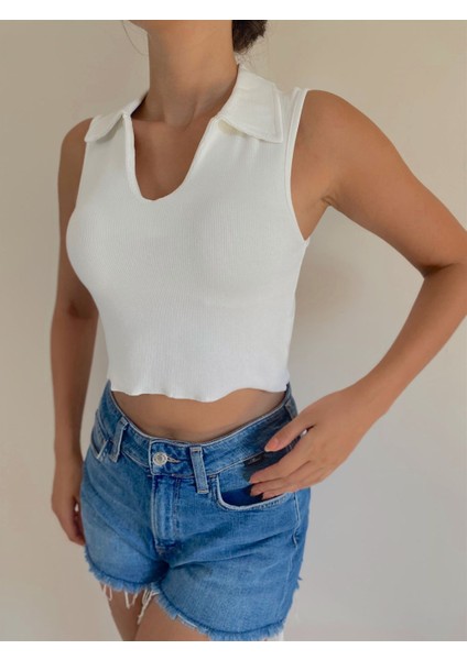 Enna Kolsuz Yaka Detay Crop Bluz
