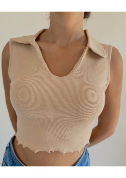 Enna Kolsuz Yaka Detay Crop Bluz