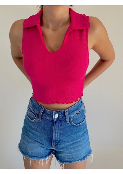 Enna Kolsuz Yaka Detay Crop Bluz