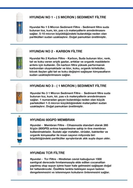 Tüm Su Arıtma Cihazlarına Uyumlu Filtre Takımı TAMTAKIM001 fiyatları