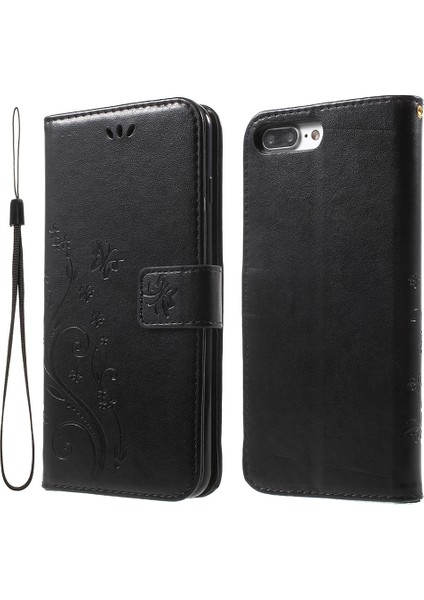 Iphone 8 Için*kayışlı Basılı Kelebek Deri Cüzdan Kapağı / 7 Artı 5,5 Inç - Siyah (Yurt Dışından)